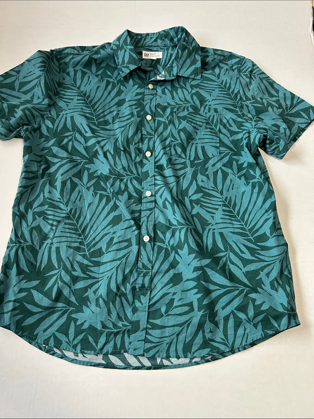 Men's Teal Leaf-Print Short-Sleeve Shirt